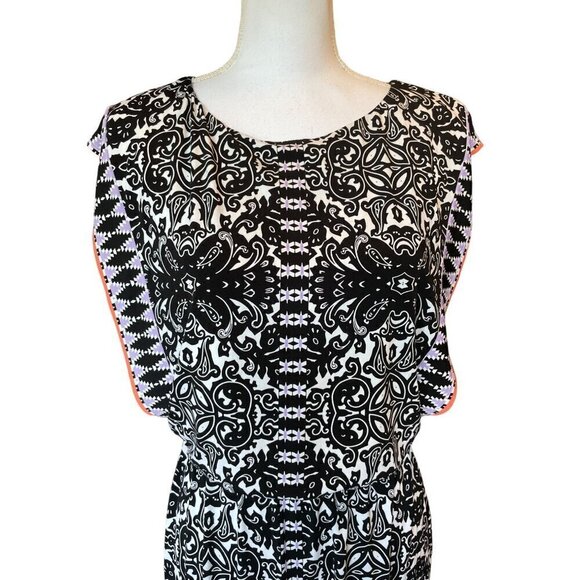 London Style Collection Women's Dress Size 4 Black White Pattern Coral Trim NEW - Picture 7 of 15